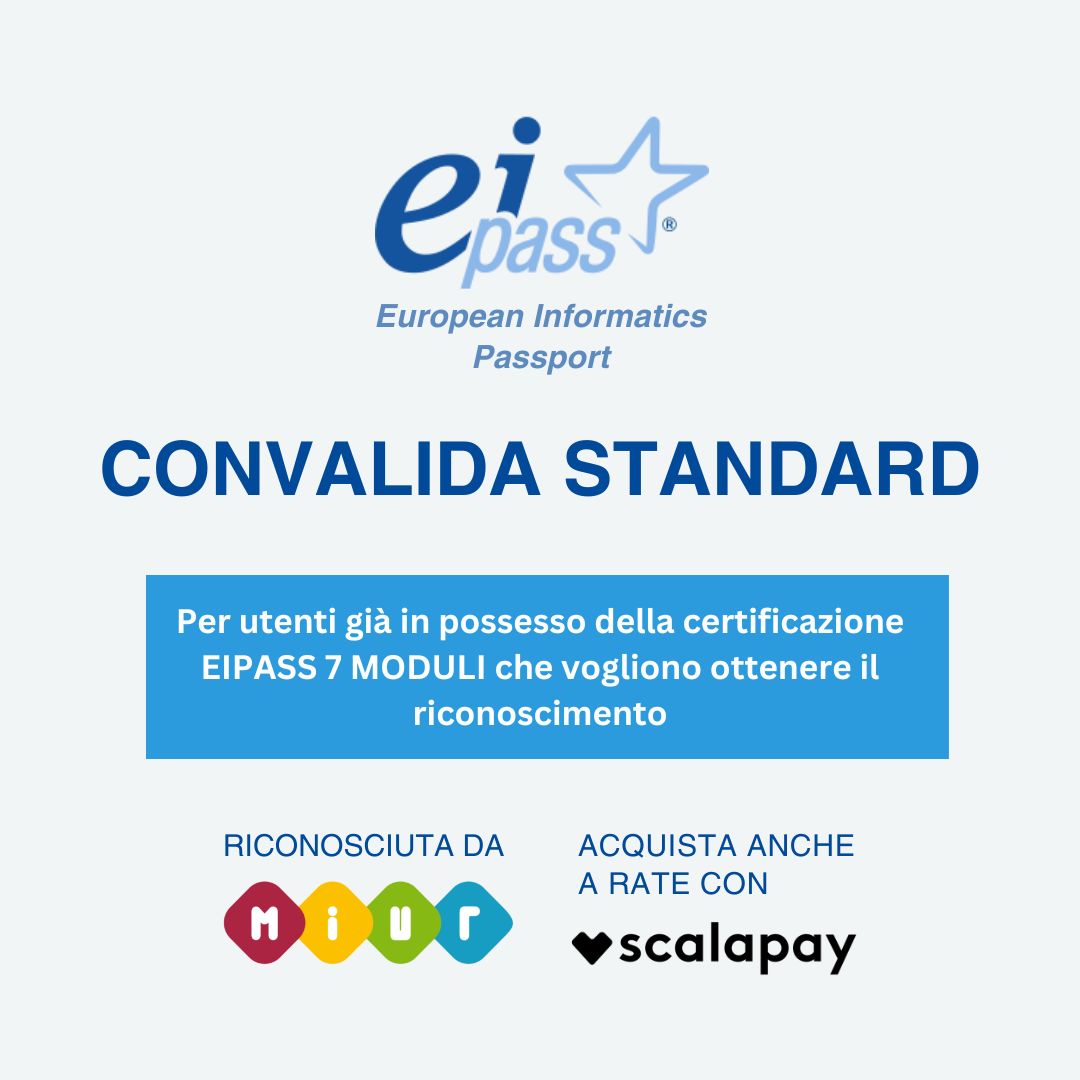 CIAD ALFABETIZZAZIONE DIGITALE Certificazione EIPASS 7 Moduli USER + Convalida Standard